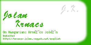 jolan krnacs business card